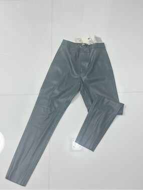 Zara Women's Skinny Faux Leather Pants in Charcoal Gray